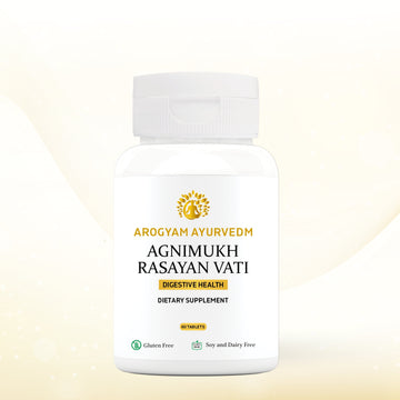 AROGYAM AYURVEDM Agni Mukh Rasayan Vati helps reducing flatulence, abdominal distension, and intestinal gas.