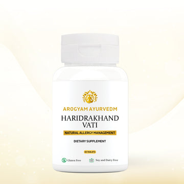 AROGYAM AYURVEDM Haridrakhand Vati anti-inflammatory and anti histamine  helps in allergic reactions on the skin.