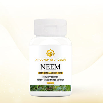 AROGYAM AYURVEDM Neem Caplets Supports Detoxification, Strengthens Immunity, Nourishes Skin Cells, Purifies Blood for Men & Women Pack of 60 Caplets.